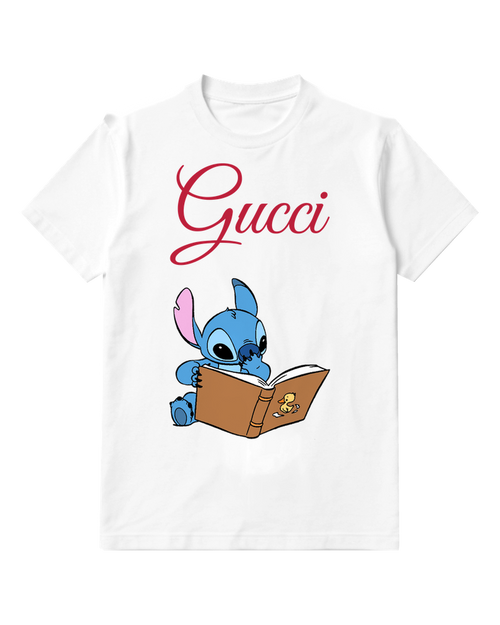 White Blue Alien Reading Open Book Graphic T-Shirt - front product view