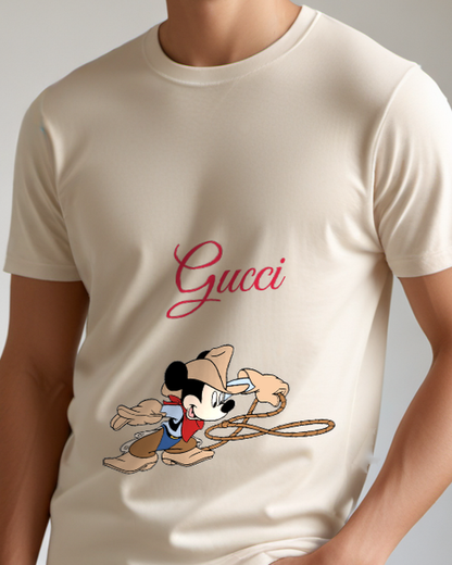 Beige Mouse Coiled Rope Graphic T-Shirt - model wearing view