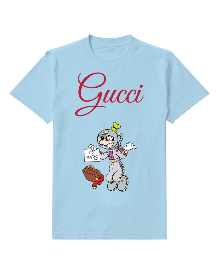 Sky Blue Goofy In Space Suit Holding Sign Graphic T-Shirt - front product view