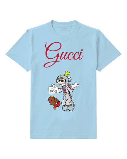 Sky Blue Goofy In Space Suit Holding Sign Graphic T-Shirt - front product view
