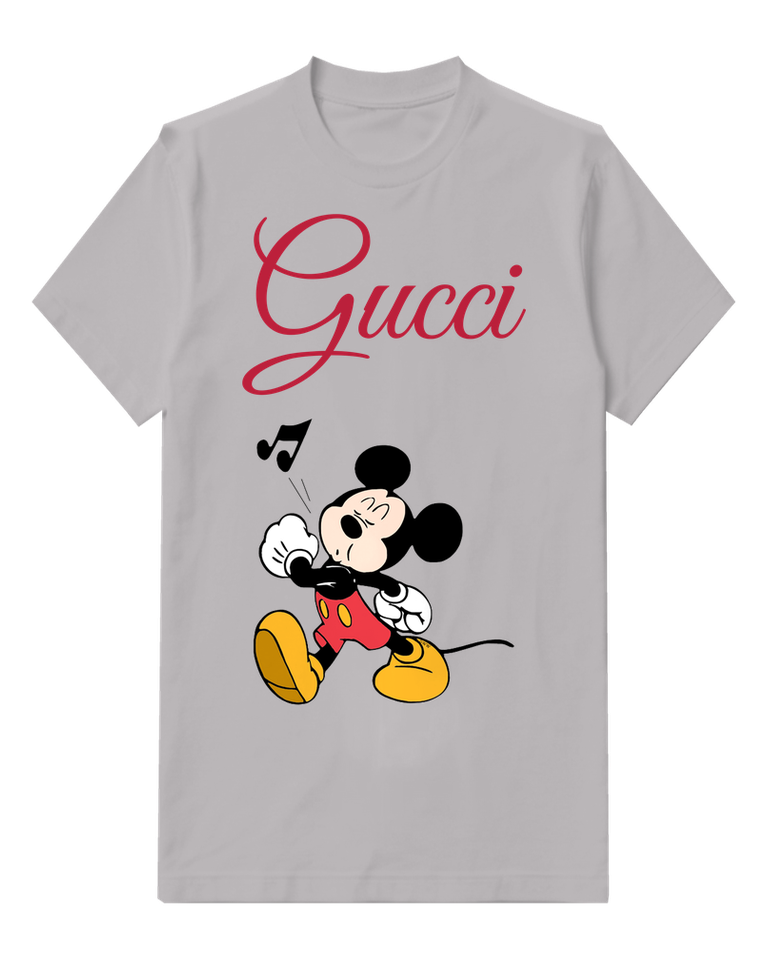 Light Gray Mickey Mouse Whistling Joyfully Graphic T-Shirt - front product view