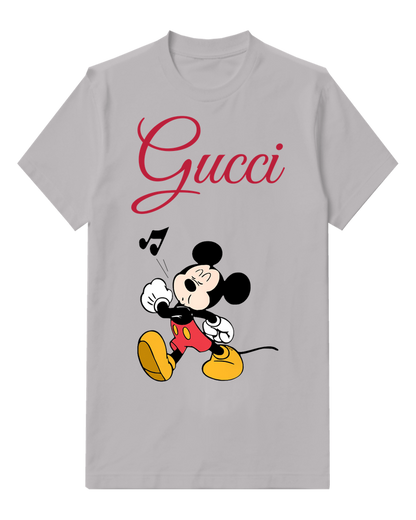Light Gray Mickey Mouse Whistling Joyfully Graphic T-Shirt - front product view