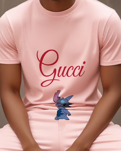 Blush Pink Bunny Crew Neck Graphic T-Shirt - model wearing view