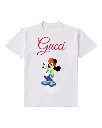 White Orange Cap Mouse With Blue Shoes Graphic T-Shirt - front product view