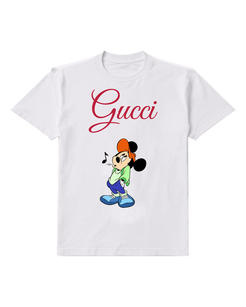 White Orange Cap Mouse With Blue Shoes Graphic T-Shirt - front product view