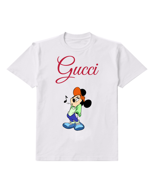 White Orange Cap Mouse With Blue Shoes Graphic T-Shirt - front product view