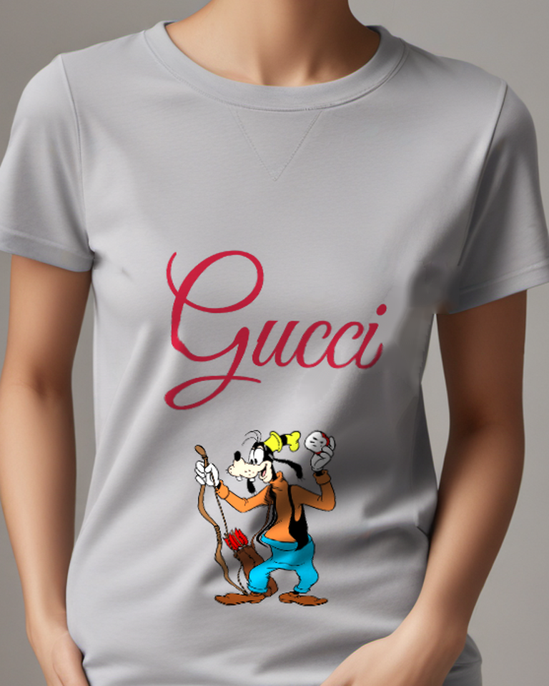 Light Gray Dog Holding Walking Stick Graphic T-Shirt - model wearing view