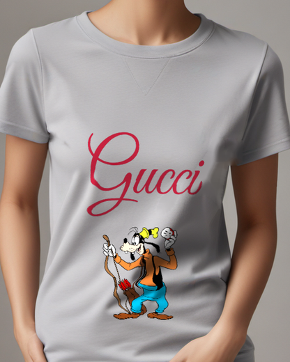 Light Gray Dog Holding Walking Stick Graphic T-Shirt - model wearing view