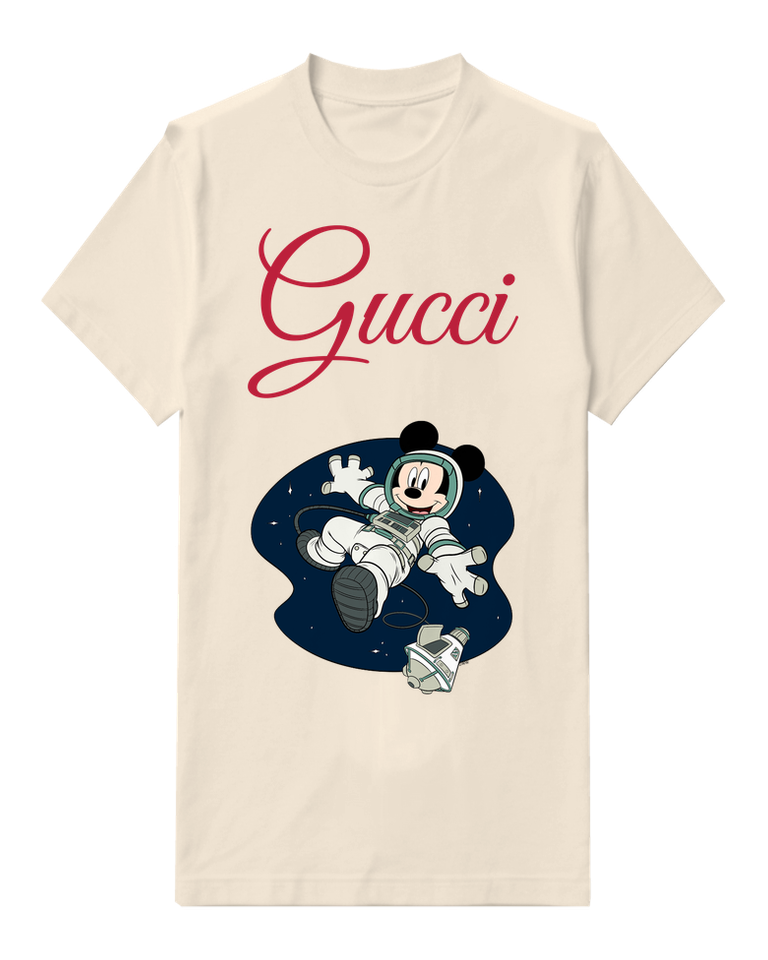 Ivory Mickey Mouse Astronaut Floating In Space Graphic T-Shirt - front product view