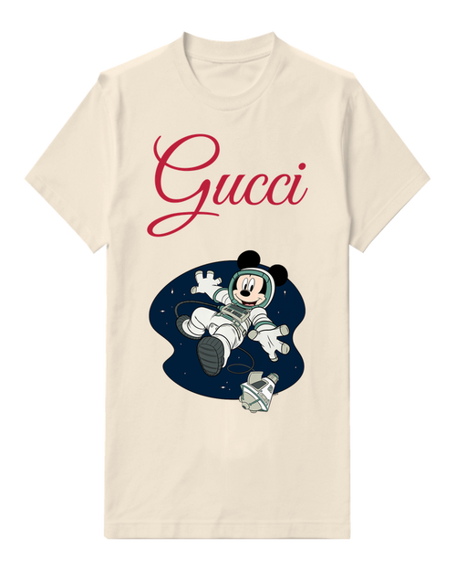 Ivory Mickey Mouse Astronaut Floating In Space Graphic T-Shirt - front product view
