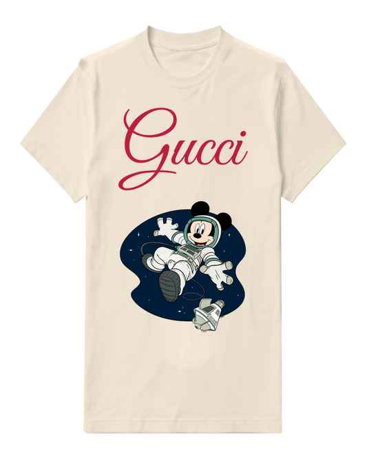 Ivory Mickey Mouse Astronaut Floating In Space Graphic T-Shirt - front product view