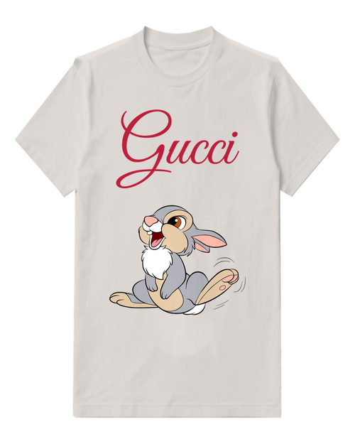 Light Gray Reclining Rabbit Long Feet Graphic T-Shirt - front product view