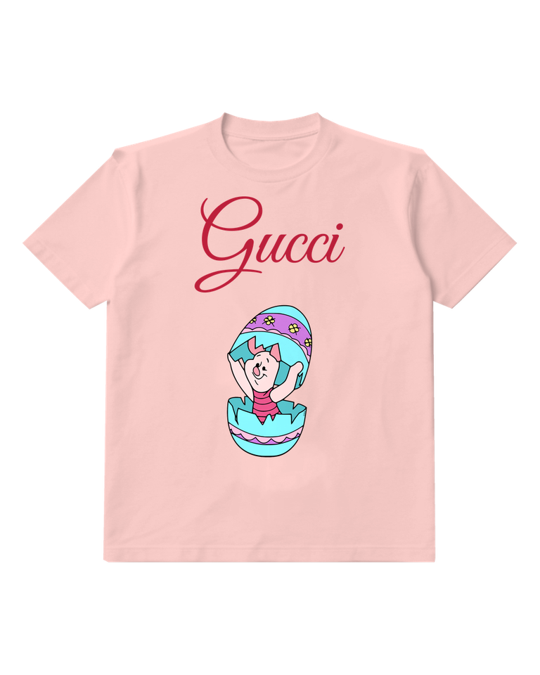 Blush Pink Piglet Emerging From Easter Egg Graphic T-Shirt - front product view