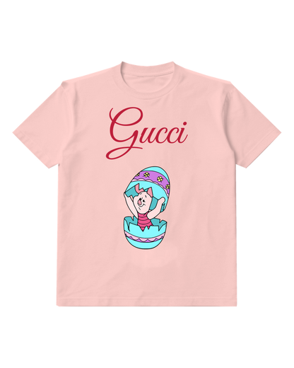 Blush Pink Piglet Emerging From Easter Egg Graphic T-Shirt - front product view