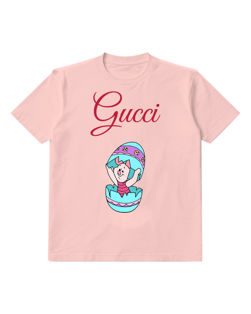 Blush Pink Piglet Emerging From Easter Egg Graphic T-Shirt - front product view