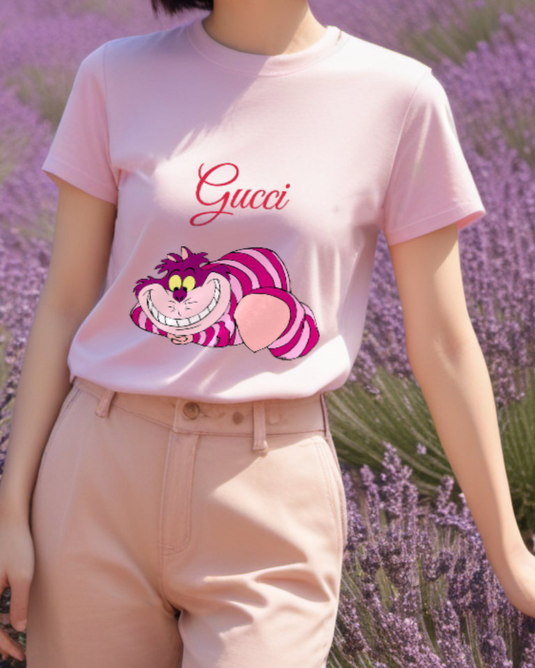 Dusty Pink Striped Grinning Cat Graphic T-Shirt - styled view 4