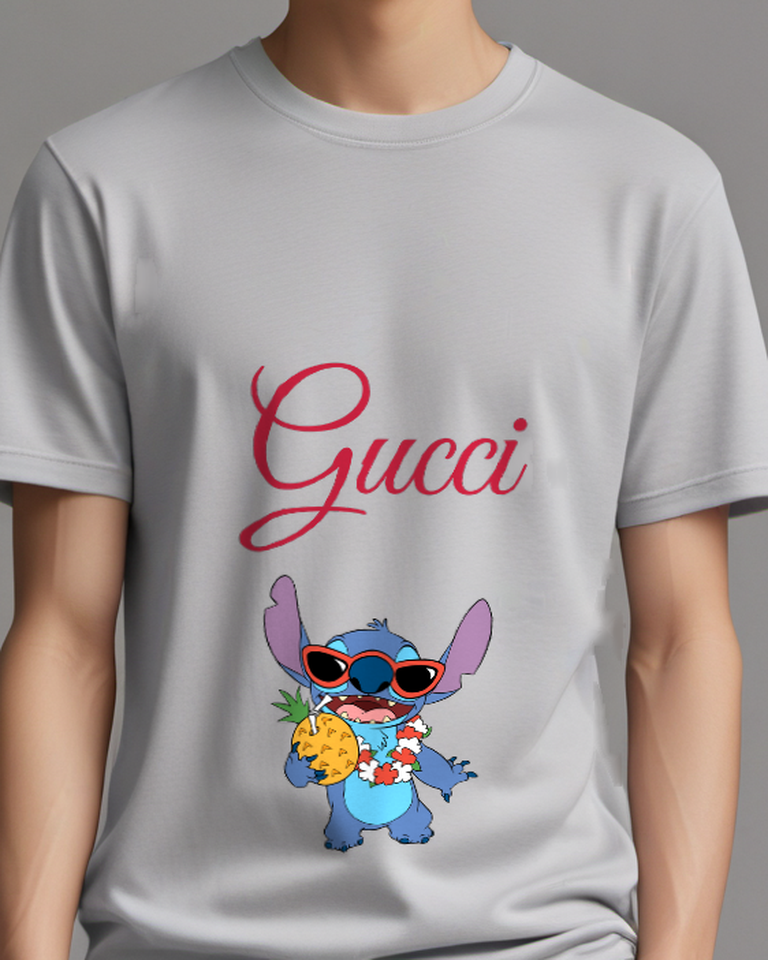 Light Gray Stitch Holding Pineapple Drink Graphic T-Shirt - model wearing view
