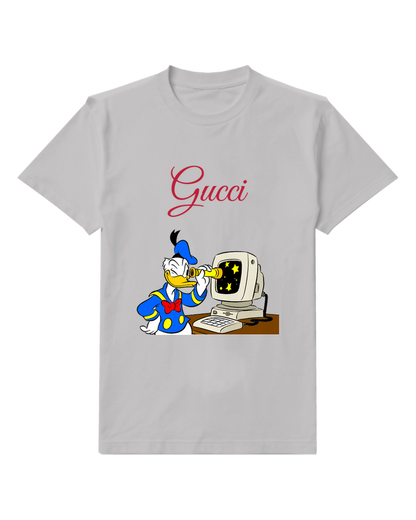 Light Gray Duck At Desktop Computer Graphic T-Shirt - front product view