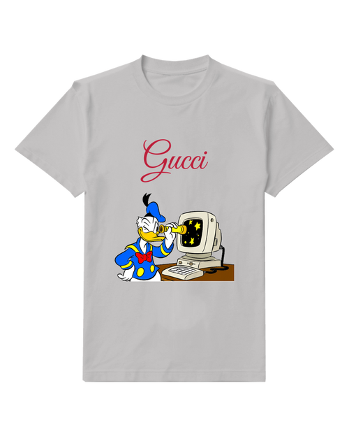 Light Gray Duck At Desktop Computer Graphic T-Shirt - front product view