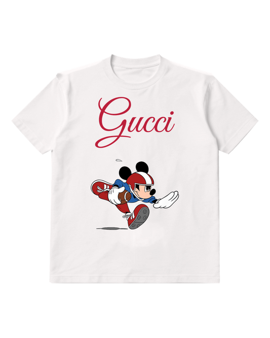 White Mickey Mouse Football Player Running Graphic T-Shirt - front product view