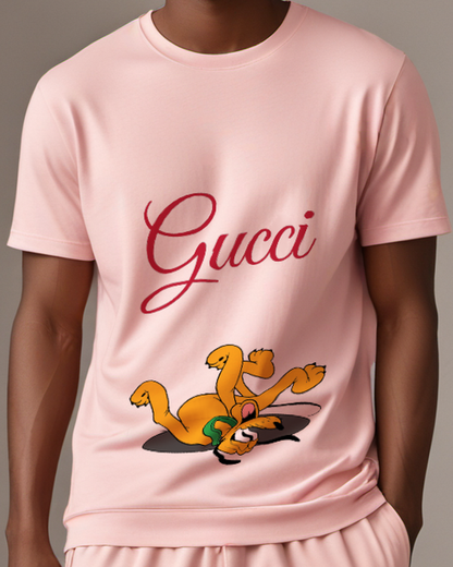Blush Pink Upside Down Playful Dog Graphic T-Shirt - model wearing view