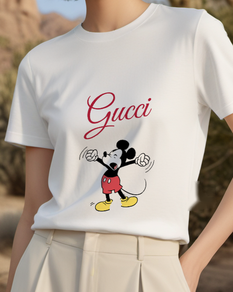 Light Gray Mickey Mouse Yawning Widely Graphic T-Shirt - model wearing view