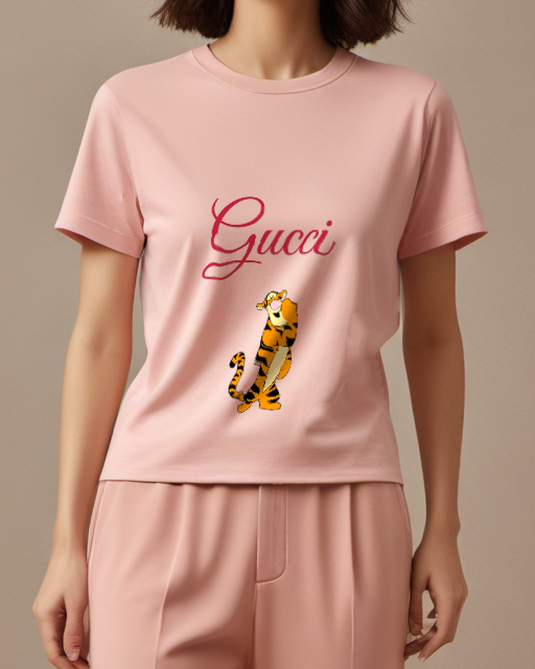 Blush Pink Smiling Tall Tiger Graphic T-Shirt - model wearing view