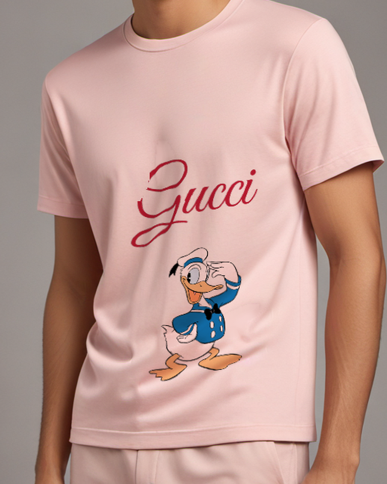 Blush Pink Donald Duck Saluting With Hand Graphic T-Shirt - model wearing view