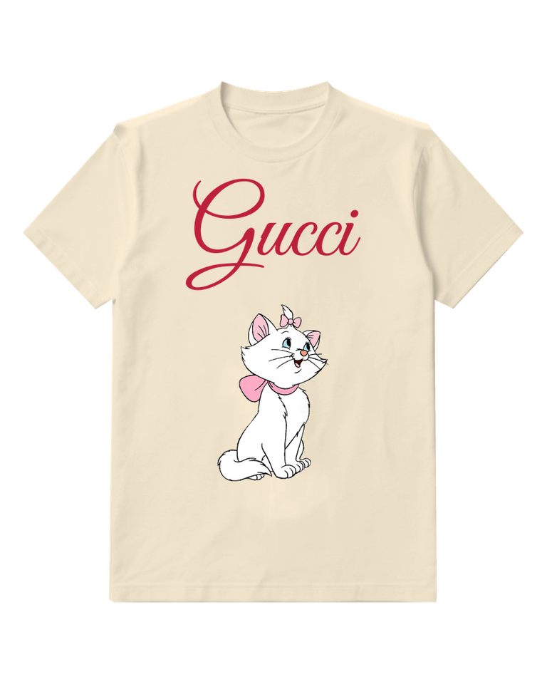 Ivory White Cat With Pink Bow Graphic T-Shirt - front product view