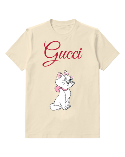 Ivory White Cat With Pink Bow Graphic T-Shirt - front product view
