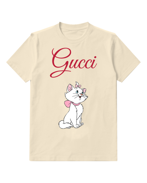 Ivory White Cat With Pink Bow Graphic T-Shirt - front product view