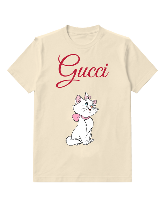 Ivory White Cat With Pink Bow Graphic T-Shirt - front product view