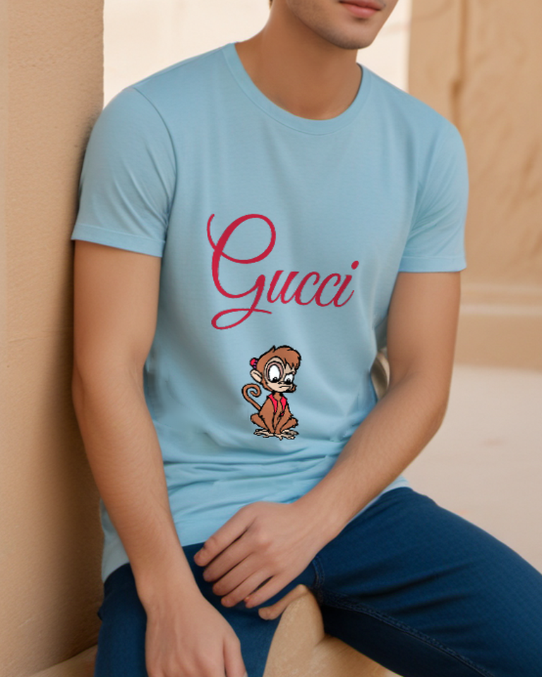 Sky Blue Curious Monkey Graphic T-Shirt - styled view 1