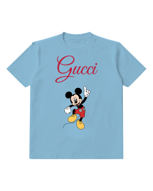 Sky Blue Pointing Mouse Lifted Shoe Graphic T-Shirt - front product view