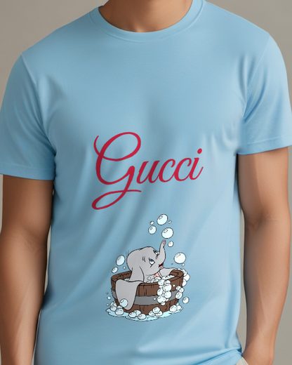 Sky Blue Elephant Bubble Bath Graphic T-Shirt - model wearing view