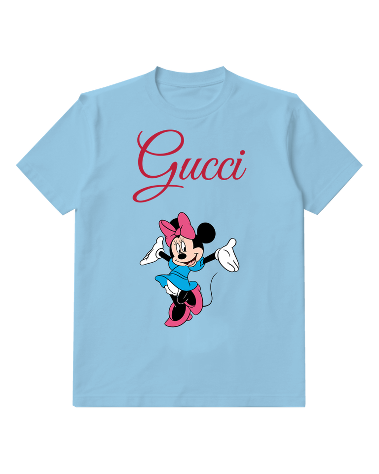 Sky Blue Minnie Mouse Jumping Joyfully Graphic T-Shirt - front product view