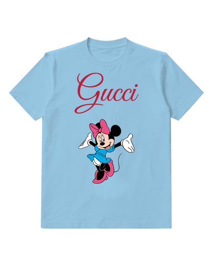 Sky Blue Minnie Mouse Jumping Joyfully Graphic T-Shirt - front product view