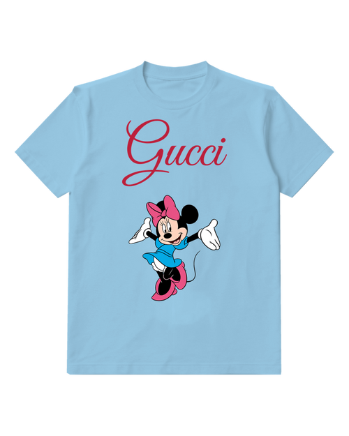 Sky Blue Minnie Mouse Jumping Joyfully Graphic T-Shirt - front product view
