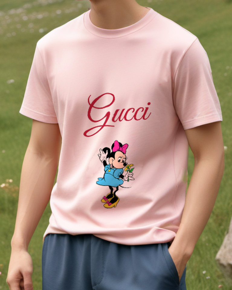 Blush Pink Minnie Mouse Waving With Flower Graphic T-Shirt - model wearing view