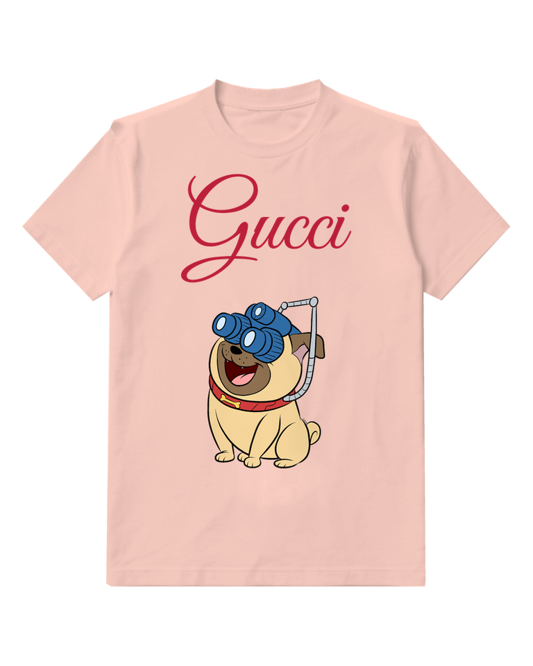 Blush Pink Pug Dog Wearing Binoculars Graphic T-Shirt - front product view