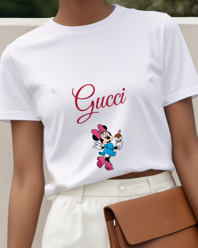 White Minnie Mouse Holding Ice Cream Graphic T-Shirt - model wearing view
