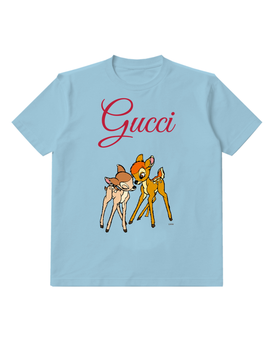 Sky Blue Bambi And Friend Deer Standing Close Graphic T-Shirt - front product view