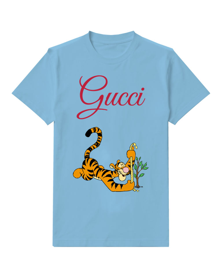 Sky Blue Tigger Measuring Tree With Tape Graphic T-Shirt - front product view