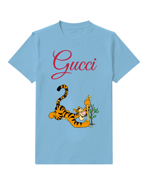 Sky Blue Tigger Measuring Tree With Tape Graphic T-Shirt - front product view
