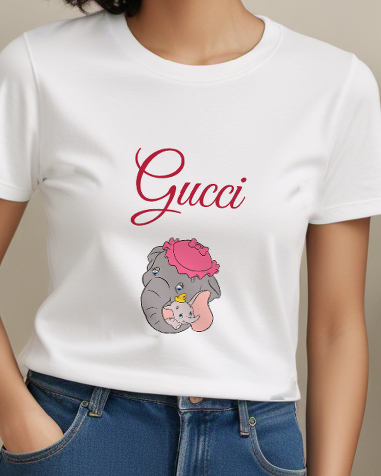 White Mother Elephant Cradles Baby Elephant Graphic T-Shirt - model wearing view