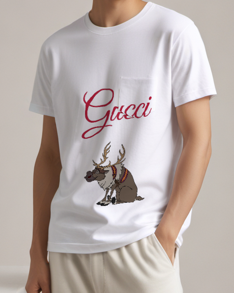 Light Gray Sven Sitting With Antlers Graphic T-Shirt - model wearing view