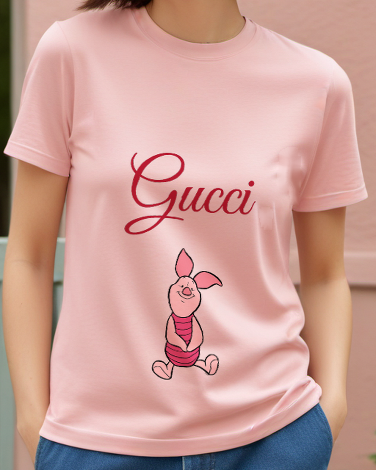 Blush Pink Piglet Sitting Cross Legged Graphic T-Shirt - model wearing view
