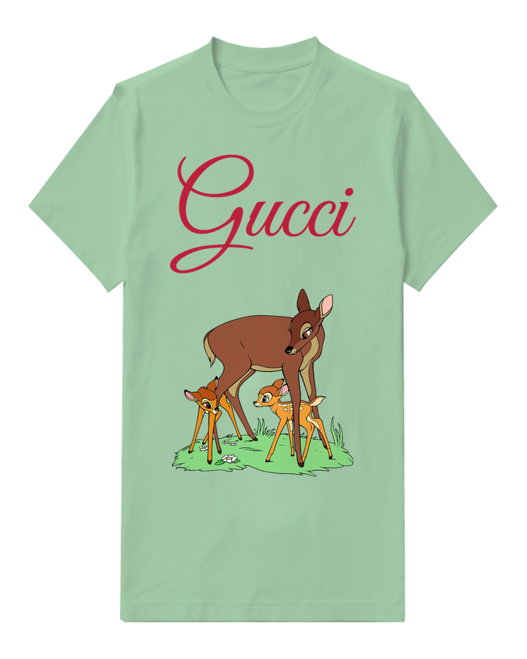 Sage Green Mother Deer With Fawns Standing Together Graphic T-Shirt - front product view