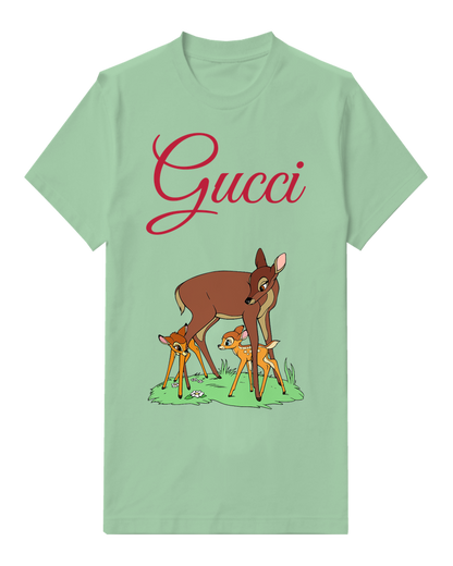 Sage Green Mother Deer With Fawns Standing Together Graphic T-Shirt - front product view