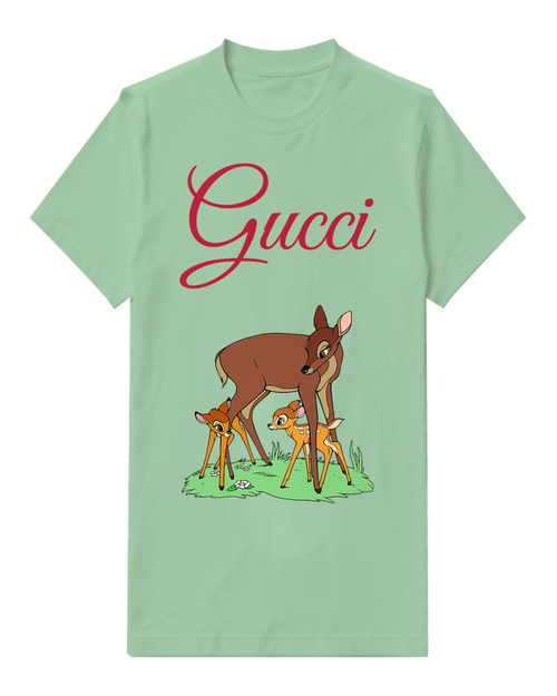 Sage Green Mother Deer With Fawns Standing Together Graphic T-Shirt - front product view